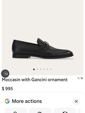 Salvatore Ferragamo Black Leather Moccasin with Gancini Ornament